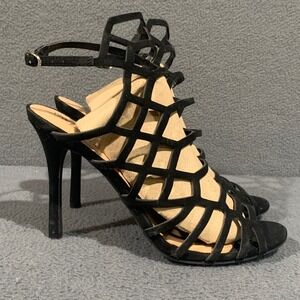 Mossimo Cage Heeled Stilettos Women Size 9 Black Faux Suede Strappy Sandals Goth